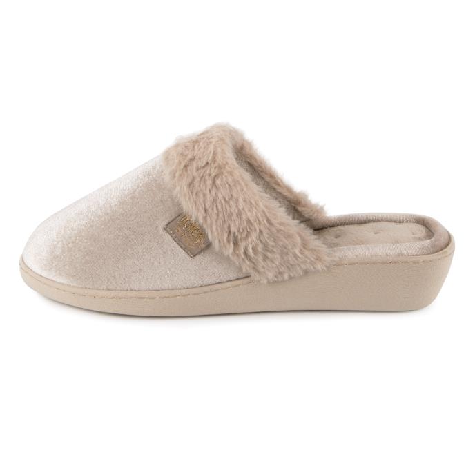 Isotoner® Ladies Sparkle Velour Heeled Mule Mink Extra Image 3
